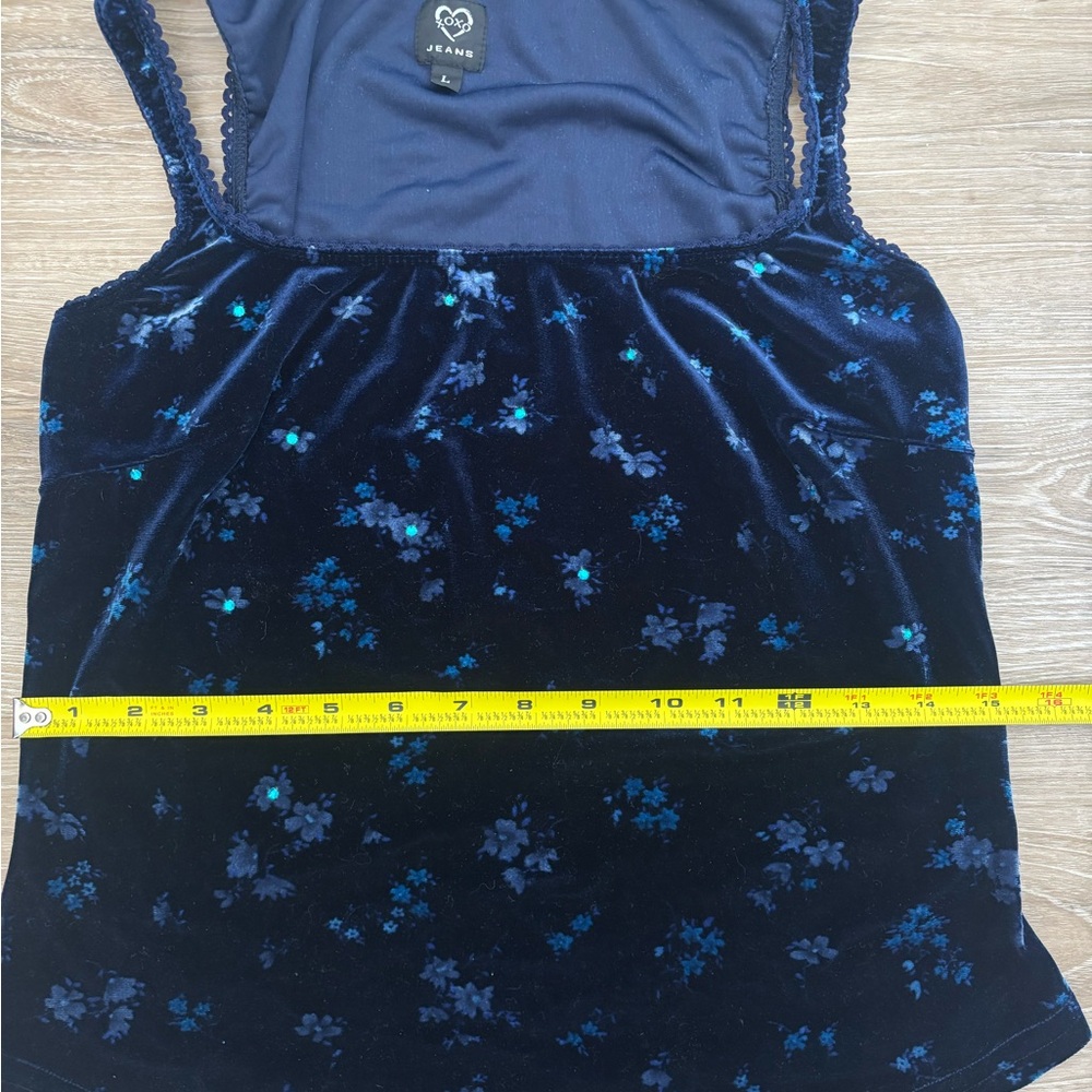 Vintage Y2K XOXO Navy Blue Floral Velvet Sequins Sleeveless Tank Top Square Neck - Picture 6 of 8